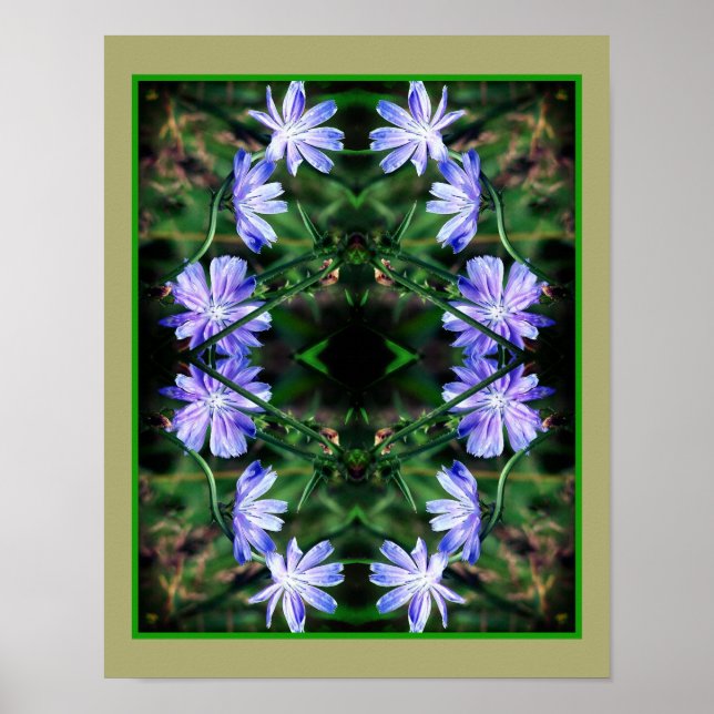 Blue Wild Chicory Flowers Mirror Abstract  Poster (Front)