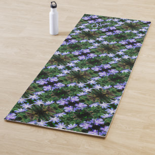 Blue Wild Chicory Flowers Pattern Personalised Yoga Mat