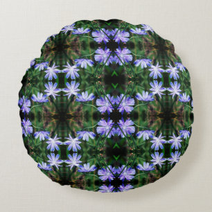 Blue Wild Chicory Flowers Pattern  Round Cushion