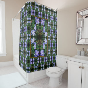 Blue Wild Chicory Flowers Pattern Shower Curtain