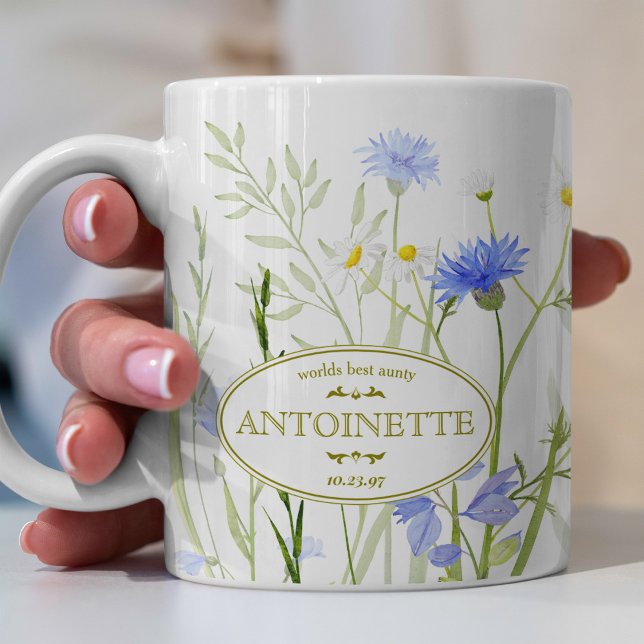  Blue Wild Flower Personalised Birthday Message Coffee Mug (Creator Uploaded)