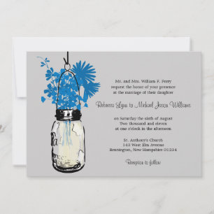 Blue Wild flowers & Mason Jar Wedding Invitations