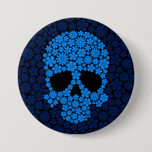 Blue Wild Flowers Skull 7.5 Cm Round Badge