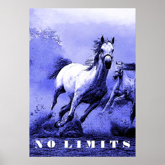 Blue Wild Horses Motivational No Limits Artwork Poster (Front)