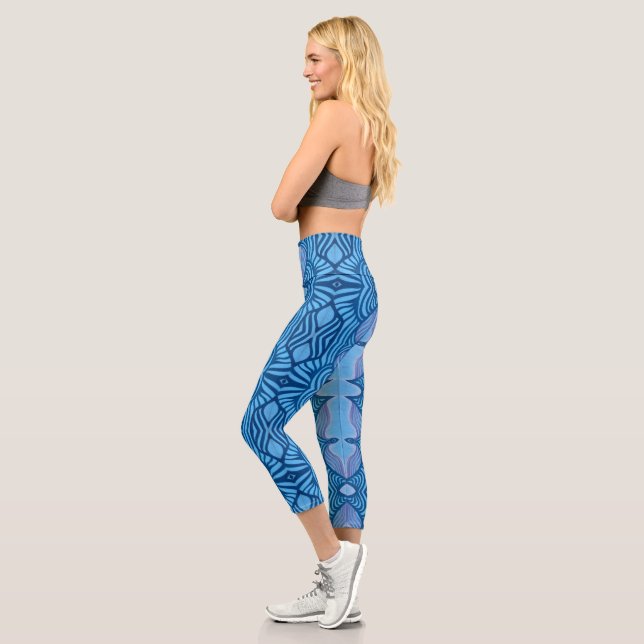 blue wild lines High Waisted Capris (Left)