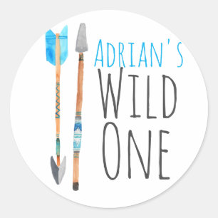 Blue wild one arrow birthday sticker