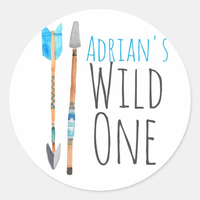 Blue wild one arrow birthday sticker (Front)