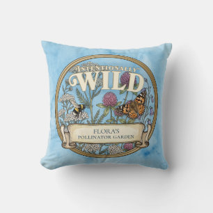 Blue Wild Pollinator Garden Throw Pillow Cushion