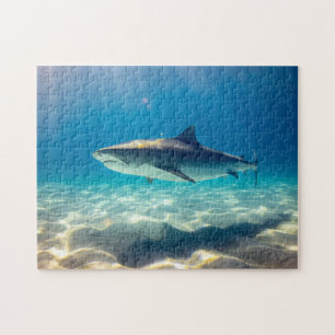 Blue Wild Shark Swim Water Sand Reflection Sea Jigsaw Puzzle