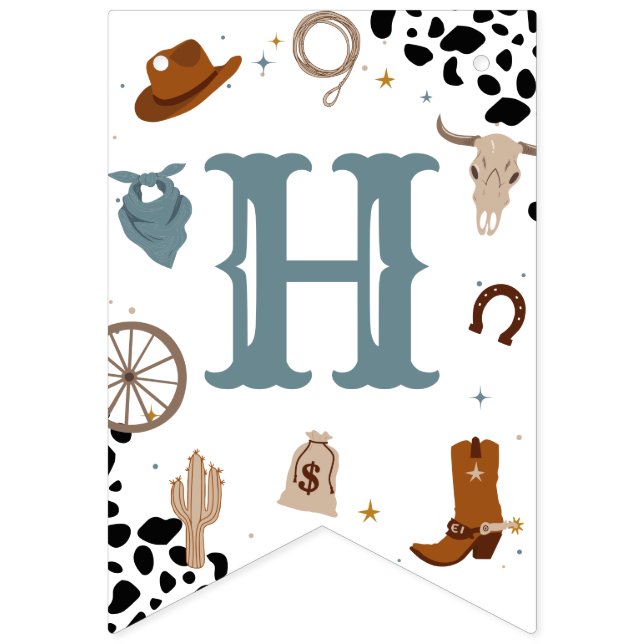 Blue Wild West Rodeo Boy Happy Birthday Bunting (Second Flag)