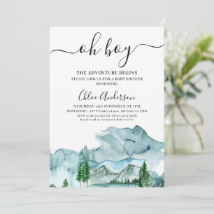 Blue Wilderness The Adventure Begins Baby Shower Invitation