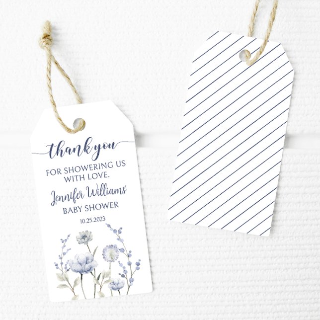 Blue wildflower baby boy shower thank you tag (Creator Uploaded)