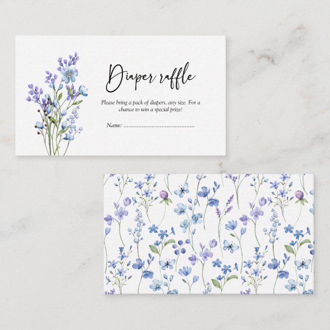 Blue Wildflower Baby Shower Diaper Raffle Enclosure Card (Front/Back)
