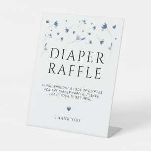 Blue Wildflower Baby Shower Diaper Raffle  Pedestal Sign