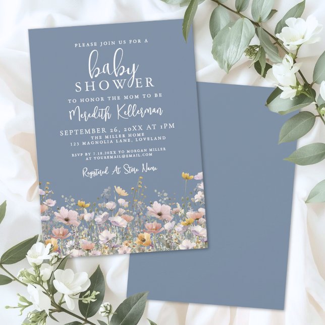 Blue Wildflower Baby Shower Invitation (Blue Wildflower Baby Shower Invitation)