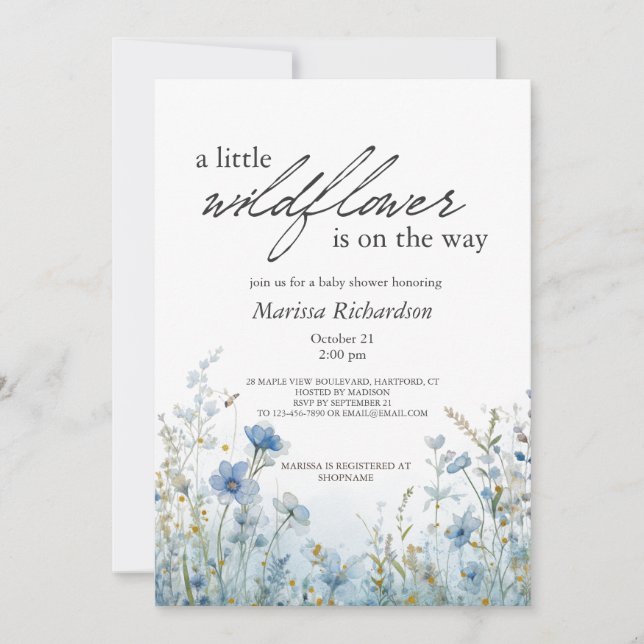 Blue Wildflower Baby Shower Invitation (Front)