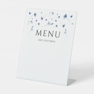 Blue Wildflower Baby Shower Menu Pedestal Sign