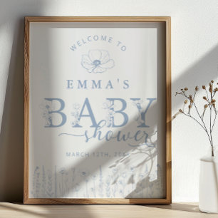 Blue Wildflower Baby Shower Welcome Sign