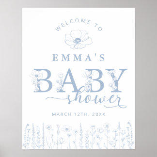 Blue Wildflower Baby Shower Welcome Sign