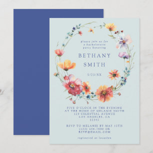 Blue Wildflower Bachelorette Party Invitation