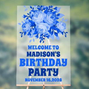 Blue Wildflower Birthday Party Welcome Frosted Acrylic Sign
