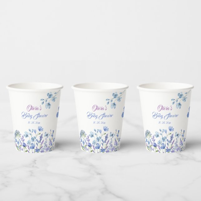 Blue Wildflower Boho Neutral Baby Shower  Paper Cups (Multi)