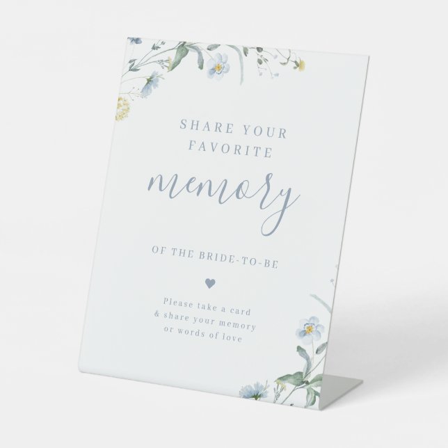 Blue wildflower boho share a memory bridal shower pedestal sign (Front)