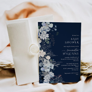 Blue Wildflower boho Winter Baby Shower Invitation