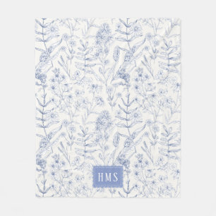 Blue Wildflower Botanical Monogram Fleece Blanket