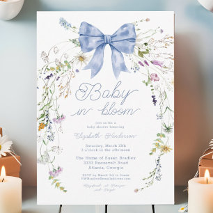 Blue Wildflower Bow Baby In Bloom Baby Shower Invitation