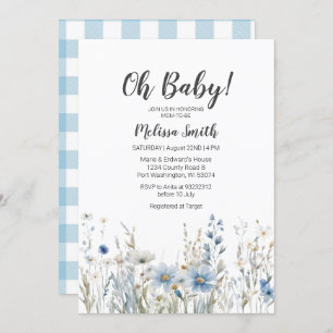 Blue Wildflower boy baby shower invitation