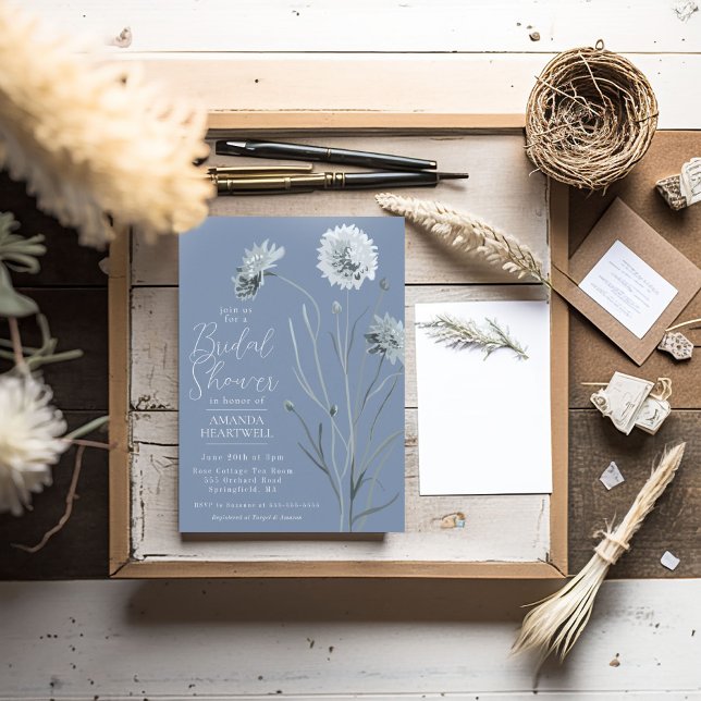Blue Wildflower Bridal Shower Invitation (Blue Wildflower Bridal Shower Invitation)