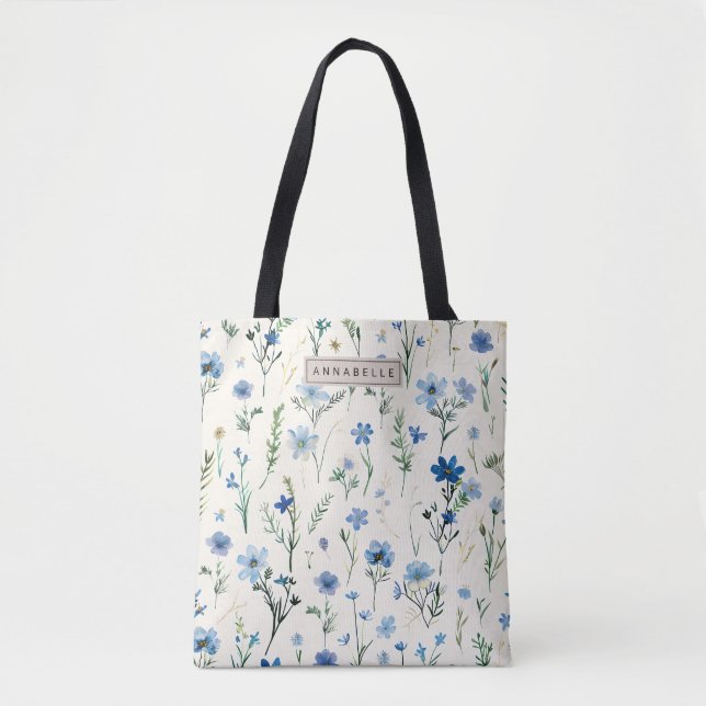 Blue Wildflower Chic Tote Bag (Front)