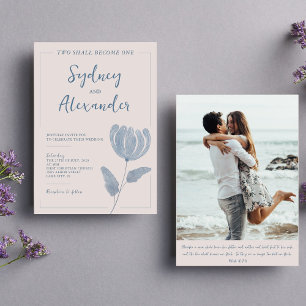 Blue Wildflower Christian Two Become One Wedding Invitation