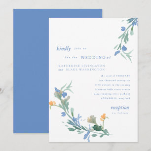 Blue Wildflower Colourful Wedding   Invitation