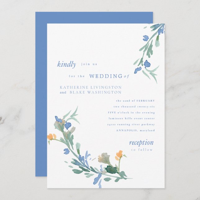 Blue Wildflower Colourful Wedding   Invitation (Front/Back)