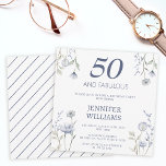 Blue wildflower floral 50th birthday invitation<br><div class="desc">Minimalist watercolor blue wildflower 50th birthday invitation,  square invitation.</div>