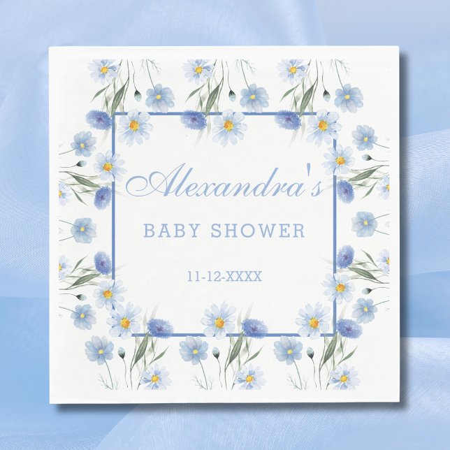 Blue Wildflower Floral Boho Baby Shower  Napkin (Creator Uploaded)