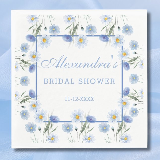 Blue Wildflower Floral Boho Bridal Shower  Napkin (Creator Uploaded)