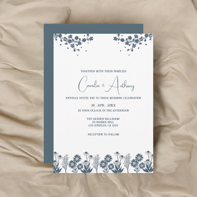 Blue Wildflower Floral Boho Wedding Invitation (Creator Uploaded)