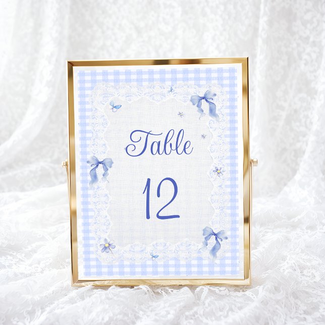 Blue Wildflower Floral  Bow Gingham Table Number (Creator Uploaded)
