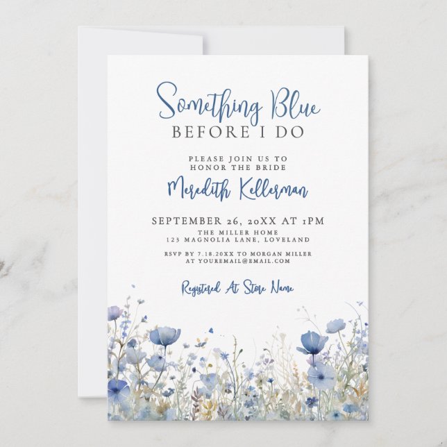 Blue Wildflower Floral Bridal Shower Invitation (Front)
