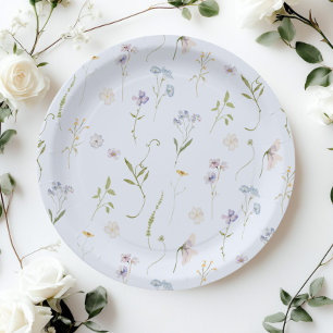 Blue Wildflower Floral elegant Baby Boy shower Paper Plate