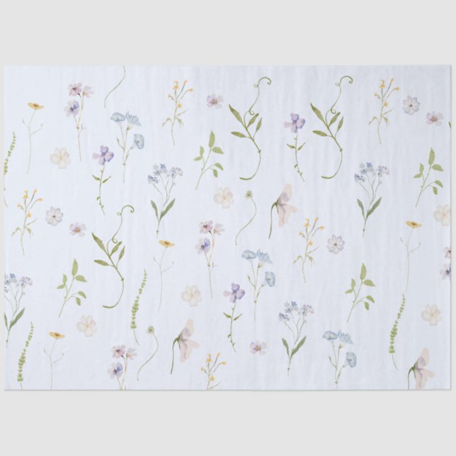 Blue Wildflower Floral elegant Baby Boy shower Tissue Paper (Front)