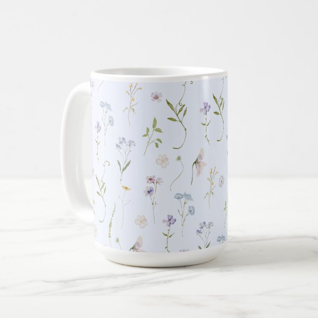 Blue Wildflower Floral elegant Summer Baby Shower Coffee Mug (Front Left)
