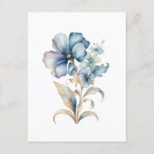 Blue Wildflower Floral Illustration Minimal Design Postcard