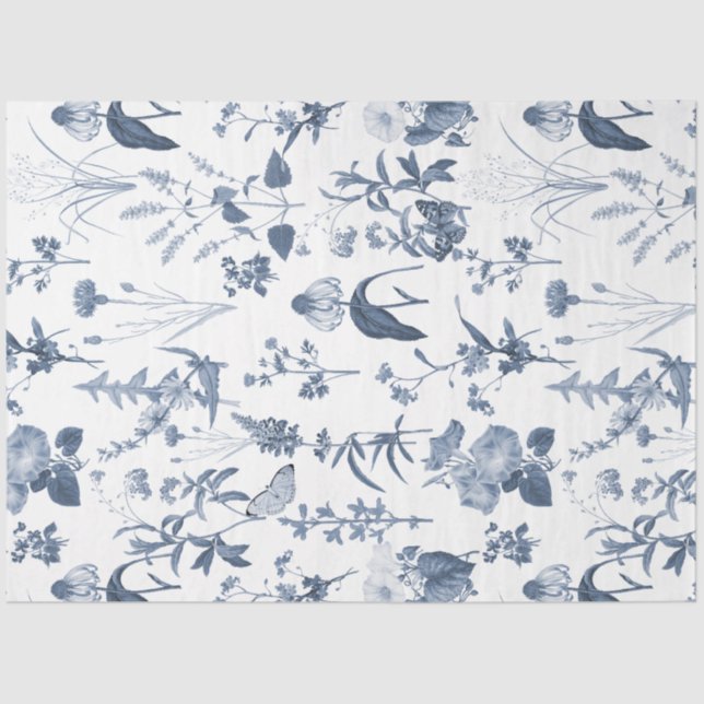 Blue Wildflower Floral Meadow Vertical Decoupage Tissue Paper (Front)