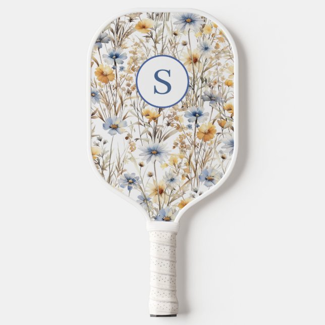 Blue Wildflower Floral Personalised  Pickleball Paddle (Front)