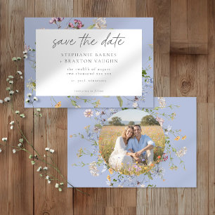 Blue Wildflower Garden Elegant Photo Wedding Save The Date