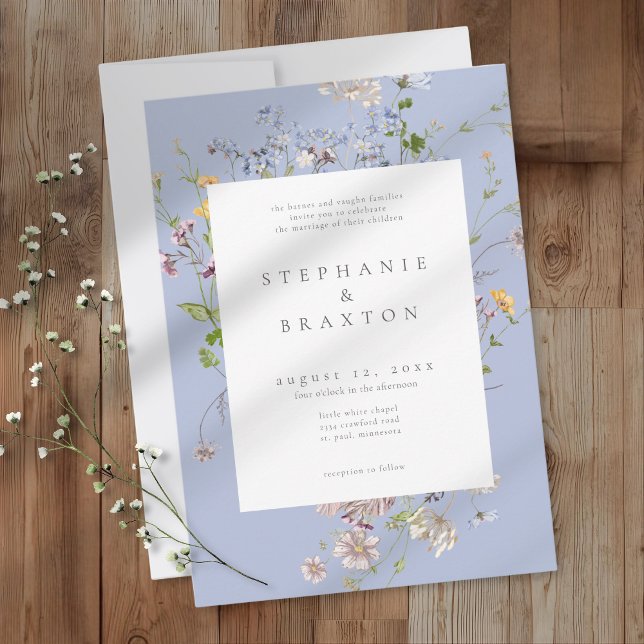 Blue Wildflower Garden Elegant Wedding Invitation (Creator Uploaded)